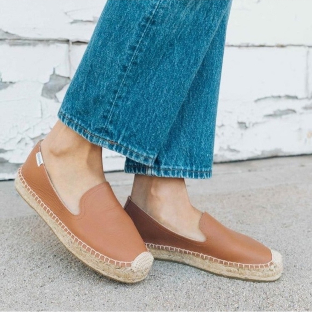 Soludos Espadrilles Tan Brown Leather Flat Classic Loafer Shoes Size 8.5